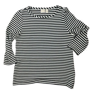 Chico's Womens Sweatshirt Size 1 White & Black Striped Side Zip 3/4 Sleeve Top